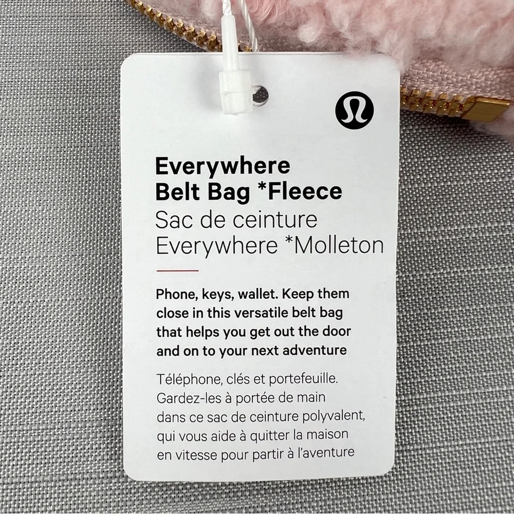 RARE! NEW Lululemon Everywhere FLEECE Belt Bag 1L GOLD Hardware - Pink Mist/Gold - Picture 5 of 11